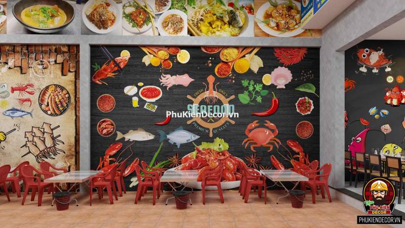 Tranh trang trí quán lẩu hải sản độc đáo Tranh trang trí quán lẩu hải sản độc đáo