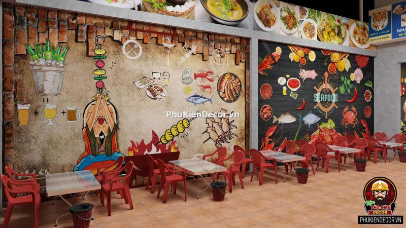Tranh trang trí quán lẩu hải sản độc đáo Tranh trang trí quán lẩu hải sản độc đáo