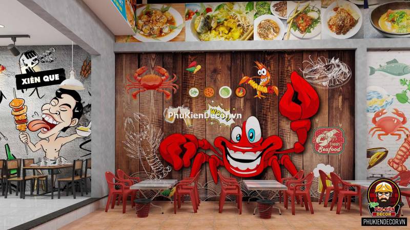Tranh trang trí quán lẩu hải sản độc đáo Tranh trang trí quán lẩu hải sản độc đáo