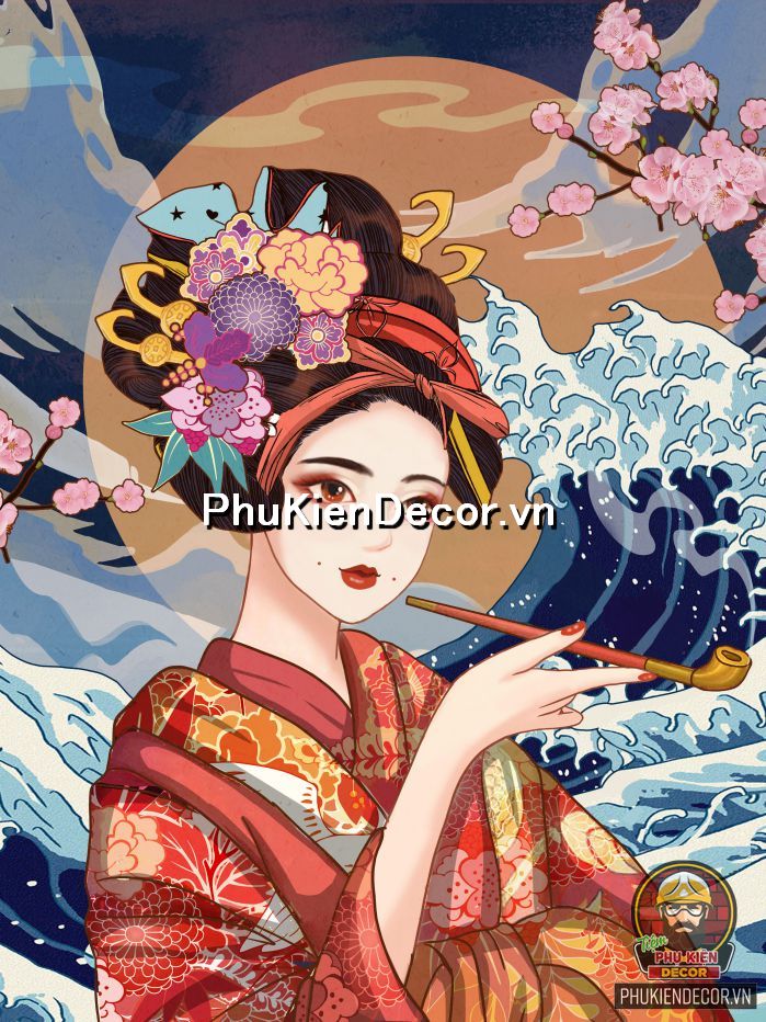 Tranh treo trang trí mỹ nhân Nhật Bản trong trang phục truyền thống kimono Tranh treo trang trí mỹ nhân Nhật Bản trong trang phục truyền thống kimono