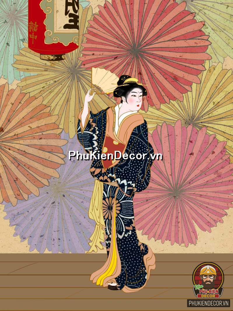 Tranh treo trang trí mỹ nhân Nhật Bản trong trang phục truyền thống kimono Tranh treo trang trí mỹ nhân Nhật Bản trong trang phục truyền thống kimono