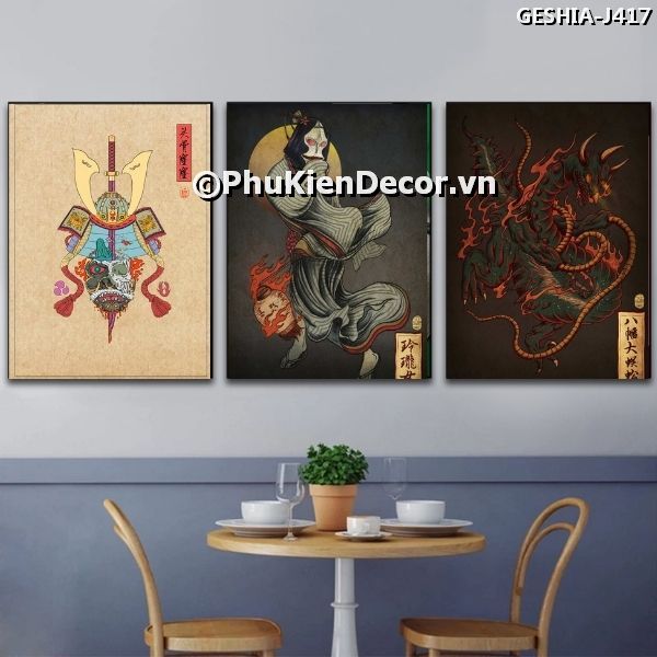 Tranh treo tường trang trí quán phong cách Nhật chủ đề thần thoại cổ tích kết hợp Geishia mang vẻ đẹp huyền bí Tranh treo tường trang trí quán phong cách Nhật chủ đề thần thoại cổ tích kết hợp Geishia mang vẻ đẹp huyền bí