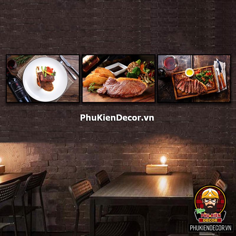Tranh treo tường bộ 3 bức trang trí quán bò bít tết - bò nướng BBQ thơm ngon, lôi cuốn khách hàng trải nghiệm Tranh treo tường bộ 3 bức trang trí quán bò bít tết - bò nướng BBQ thơm ngon, lôi cuốn khách hàng trải nghiệm