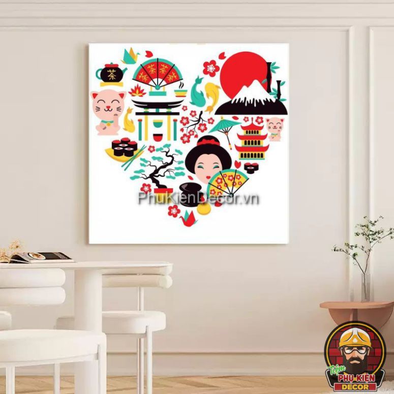 Tranh treo tường và tranh dán tường kết hợp vô cùng hài hòa và mới lạ Tranh treo tường và tranh dán tường kết hợp vô cùng hài hòa và mới lạ