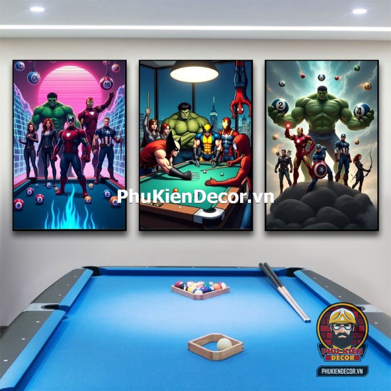 Tranh các siêu anh hùng Marvel chơi bida
