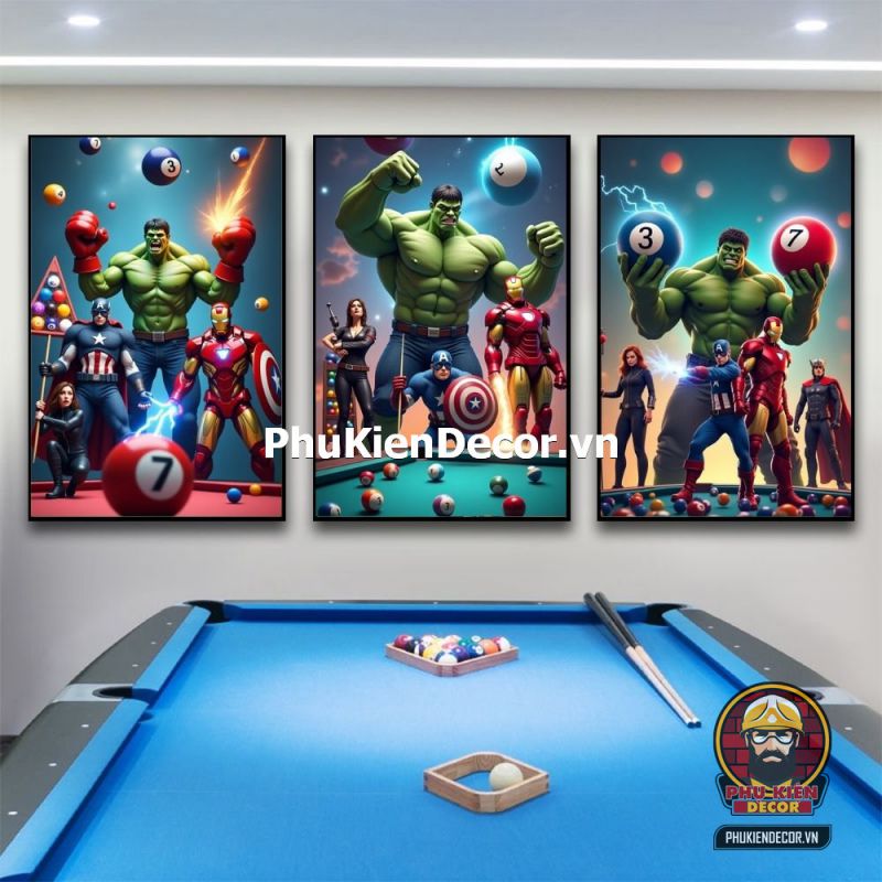 Tranh các siêu anh hùng Marvel chơi bida