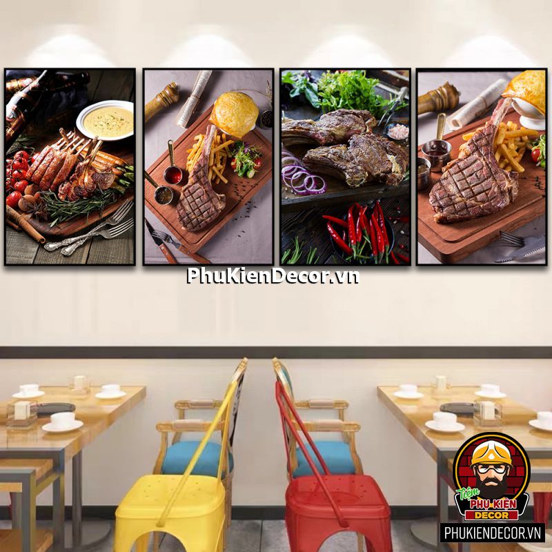 Tranh treo tường bộ 4 bức trang trí quán bò bít tết - bò nướng hấp dẫn, lôi cuốn khách hàng dừng chân ghé quán thưởng thức Tranh treo tường bộ 4 bức trang trí quán bò bít tết - bò nướng hấp dẫn, lôi cuốn khách hàng dừng chân ghé quán thưởng thức