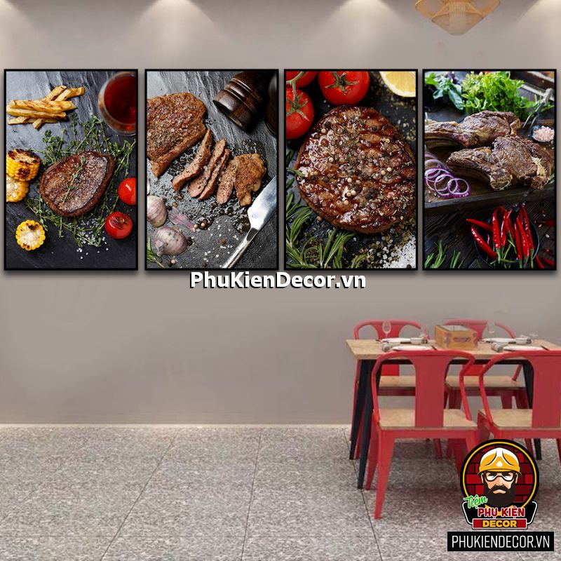 Tranh treo tường bộ 4 bức trang trí quán bò bít tết - bò nướng hấp dẫn, lôi cuốn khách hàng dừng chân ghé quán thưởng thức Tranh treo tường bộ 4 bức trang trí quán bò bít tết - bò nướng hấp dẫn, lôi cuốn khách hàng dừng chân ghé quán thưởng thức