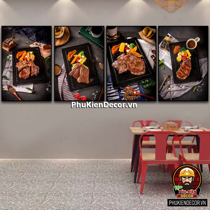 Tranh treo tường bộ 4 bức trang trí quán bò bít tết - bò nướng hấp dẫn, lôi cuốn khách hàng dừng chân ghé quán thưởng thức Tranh treo tường bộ 4 bức trang trí quán bò bít tết - bò nướng hấp dẫn, lôi cuốn khách hàng dừng chân ghé quán thưởng thức
