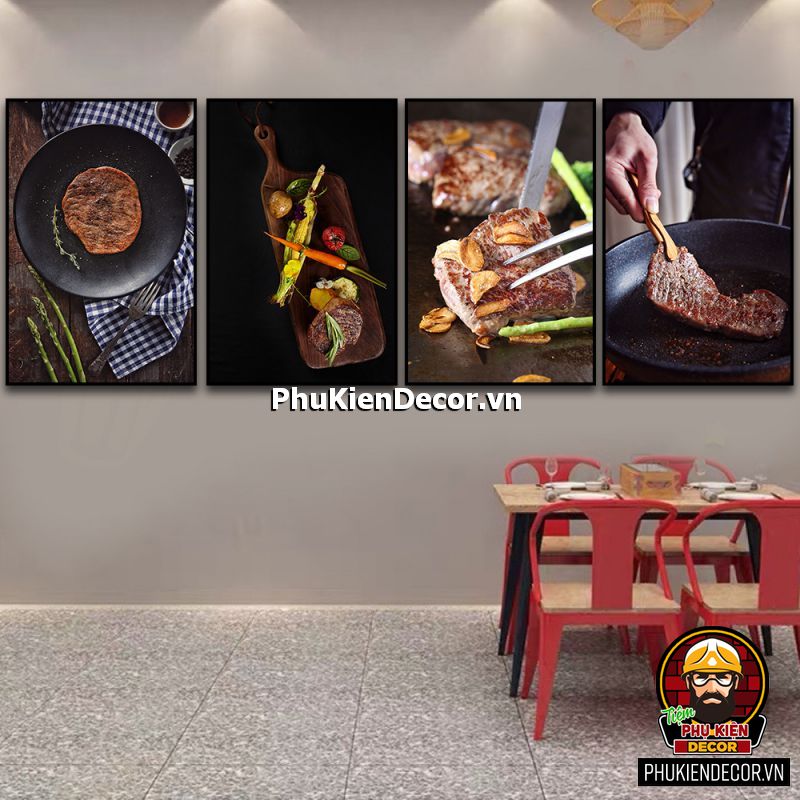 Tranh treo tường bộ 4 bức trang trí quán bò bít tết - bò nướng hấp dẫn, lôi cuốn khách hàng dừng chân ghé quán thưởng thức Tranh treo tường bộ 4 bức trang trí quán bò bít tết - bò nướng hấp dẫn, lôi cuốn khách hàng dừng chân ghé quán thưởng thức