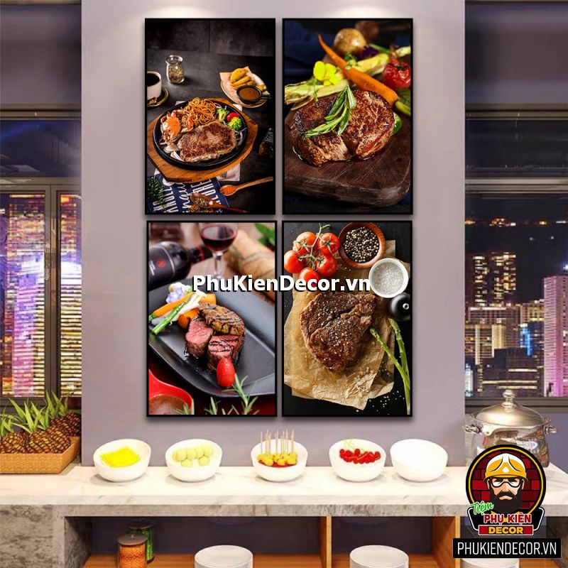Tranh treo tường bộ 4 bức trang trí quán bò bít tết - bò nướng hấp dẫn, lôi cuốn khách hàng dừng chân ghé quán thưởng thức Tranh treo tường bộ 4 bức trang trí quán bò bít tết - bò nướng hấp dẫn, lôi cuốn khách hàng dừng chân ghé quán thưởng thức
