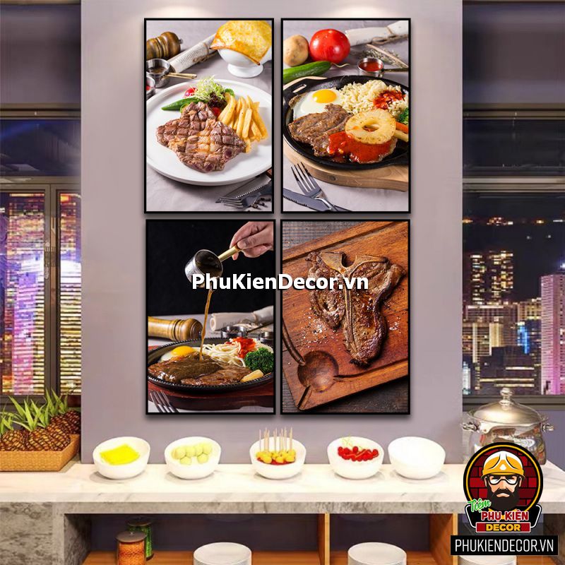 Tranh treo tường bộ 4 bức trang trí quán bò bít tết - bò nướng hấp dẫn, lôi cuốn khách hàng dừng chân ghé quán thưởng thức Tranh treo tường bộ 4 bức trang trí quán bò bít tết - bò nướng hấp dẫn, lôi cuốn khách hàng dừng chân ghé quán thưởng thức