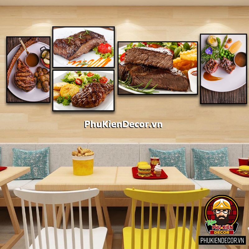 Tranh treo tường bộ 5 bức góp phần làm đa dạng, phong phú menu quán bò bít tết - bò nướng BBQ Tranh treo tường bộ 5 bức góp phần làm đa dạng, phong phú menu quán bò bít tết - bò nướng BBQ