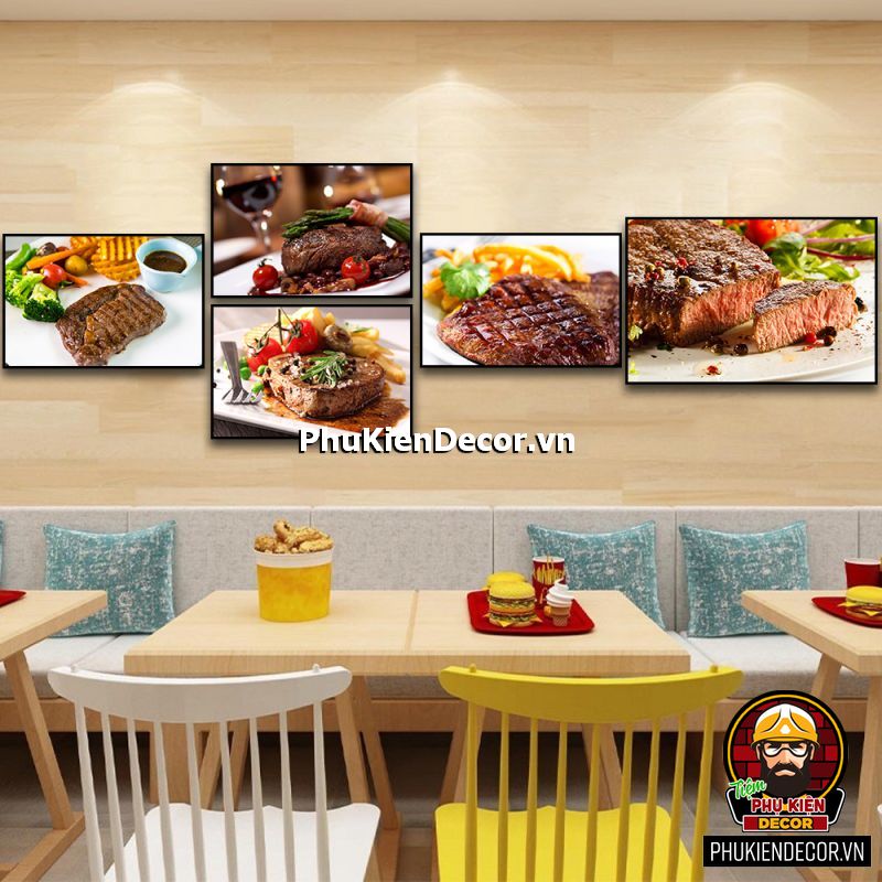 Tranh treo tường bộ 5 bức góp phần làm đa dạng, phong phú menu quán bò bít tết - bò nướng BBQ Tranh treo tường bộ 5 bức góp phần làm đa dạng, phong phú menu quán bò bít tết - bò nướng BBQ