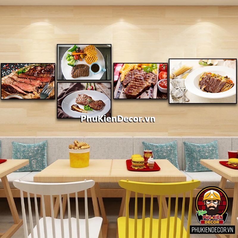 Tranh treo tường bộ 5 bức góp phần làm đa dạng, phong phú menu quán bò bít tết - bò nướng BBQ Tranh treo tường bộ 5 bức góp phần làm đa dạng, phong phú menu quán bò bít tết - bò nướng BBQ