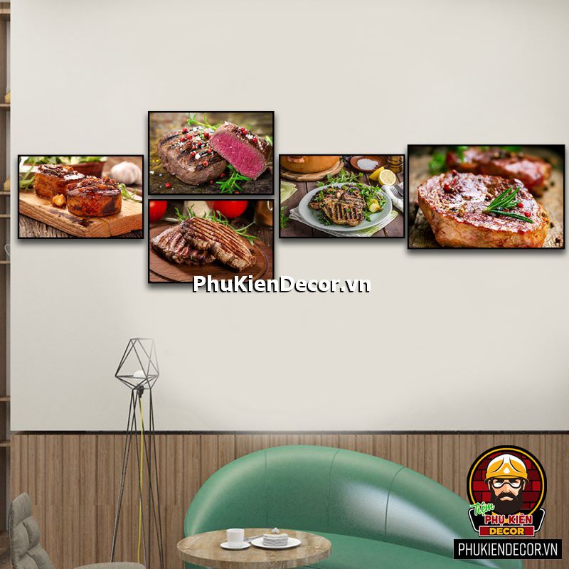 Tranh treo tường bộ 5 bức góp phần làm đa dạng, phong phú menu quán bò bít tết - bò nướng BBQ Tranh treo tường bộ 5 bức góp phần làm đa dạng, phong phú menu quán bò bít tết - bò nướng BBQ