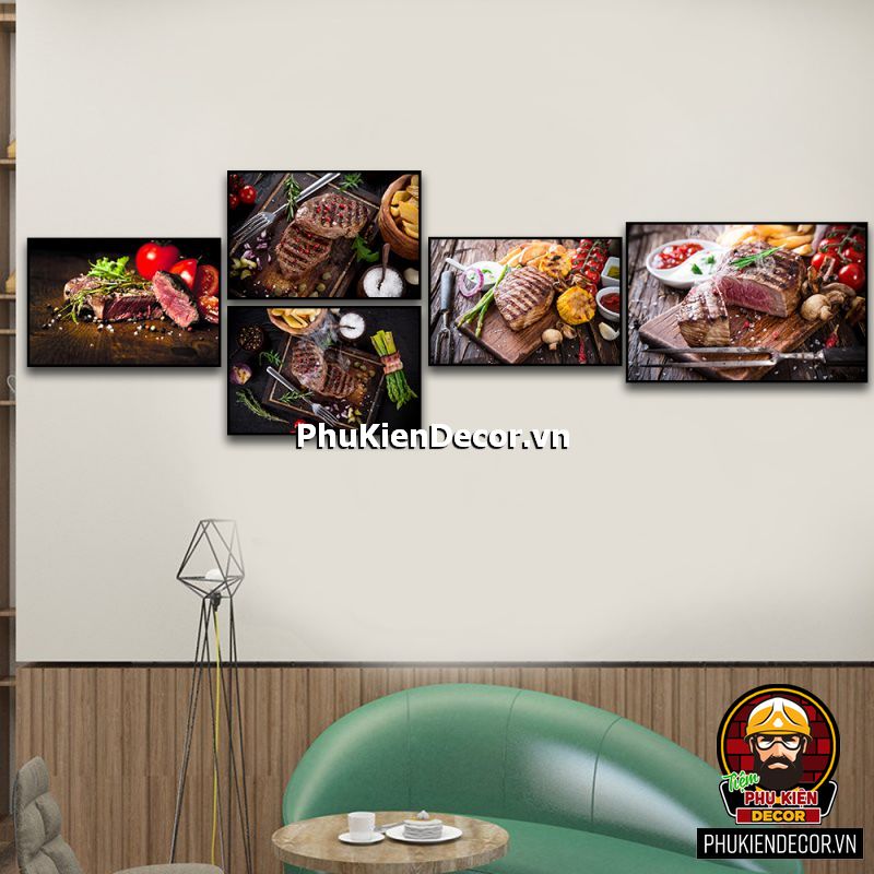Tranh treo tường bộ 5 bức góp phần làm đa dạng, phong phú menu quán bò bít tết - bò nướng BBQ Tranh treo tường bộ 5 bức góp phần làm đa dạng, phong phú menu quán bò bít tết - bò nướng BBQ