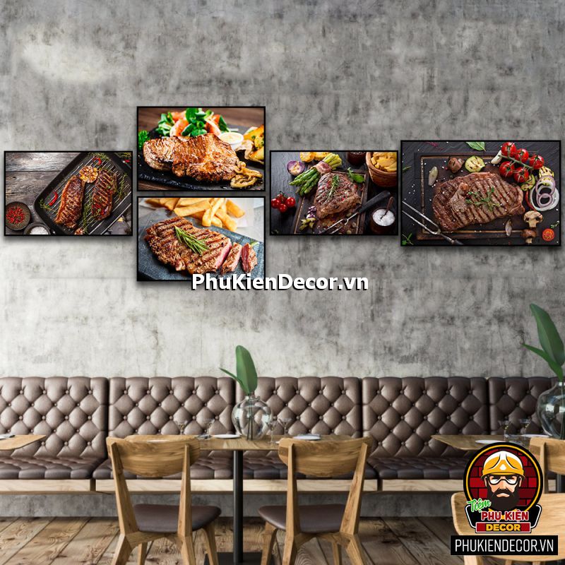 Tranh treo tường bộ 5 bức góp phần làm đa dạng, phong phú menu quán bò bít tết - bò nướng BBQ Tranh treo tường bộ 5 bức góp phần làm đa dạng, phong phú menu quán bò bít tết - bò nướng BBQ