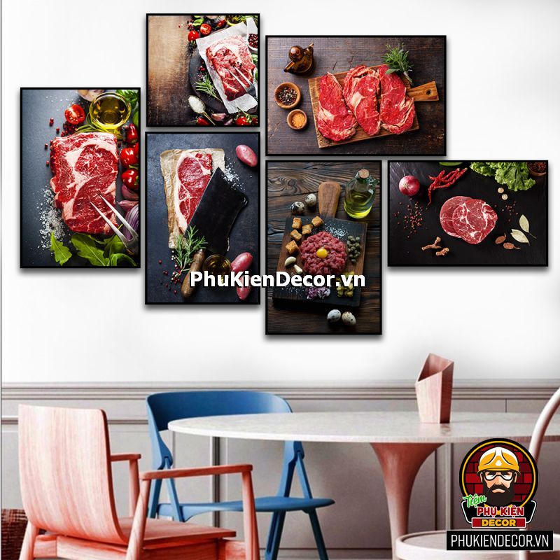 Tranh treo tường bộ 6 bức trang trí quán bò bít tết đa dạng phong phú tạo điểm nhấn nổi bật, khác biệt Tranh treo tường bộ 6 bức trang trí quán bò bít tết đa dạng phong phú tạo điểm nhấn nổi bật, khác biệt
