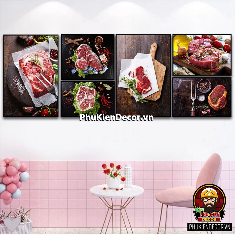 Tranh treo tường bộ 6 bức trang trí quán bò bít tết đa dạng phong phú tạo điểm nhấn nổi bật, khác biệt Tranh treo tường bộ 6 bức trang trí quán bò bít tết đa dạng phong phú tạo điểm nhấn nổi bật, khác biệt