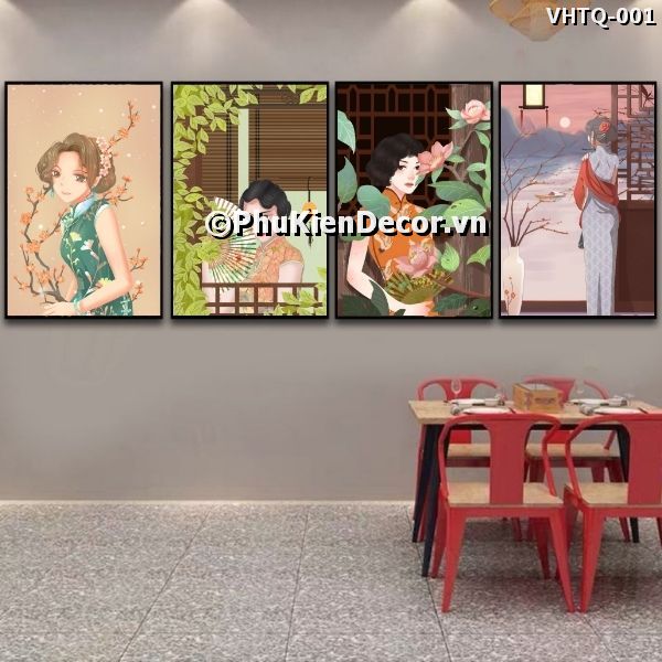 Tranh treo tường những cô gái dịu dàng, đằm thắm trong trang phục sườn xám biểu tượng cho văn hóa Trung Quốc Tranh treo tường những cô gái dịu dàng, đằm thắm trong trang phục sườn xám biểu tượng cho văn hóa Trung Quốc