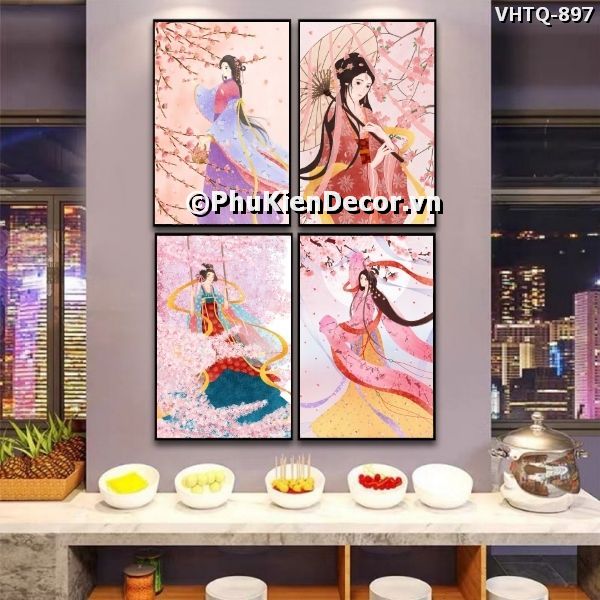 Tranh các cô nương cổ trang Trung Quốc tô điểm không gian ấn tượng, thu hút Tranh các cô nương cổ trang Trung Quốc tô điểm không gian ấn tượng, thu hút