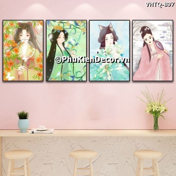 Tranh các cô nương cổ trang Trung Quốc tô điểm không gian ấn tượng, thu hút Tranh các cô nương cổ trang Trung Quốc tô điểm không gian ấn tượng, thu hút