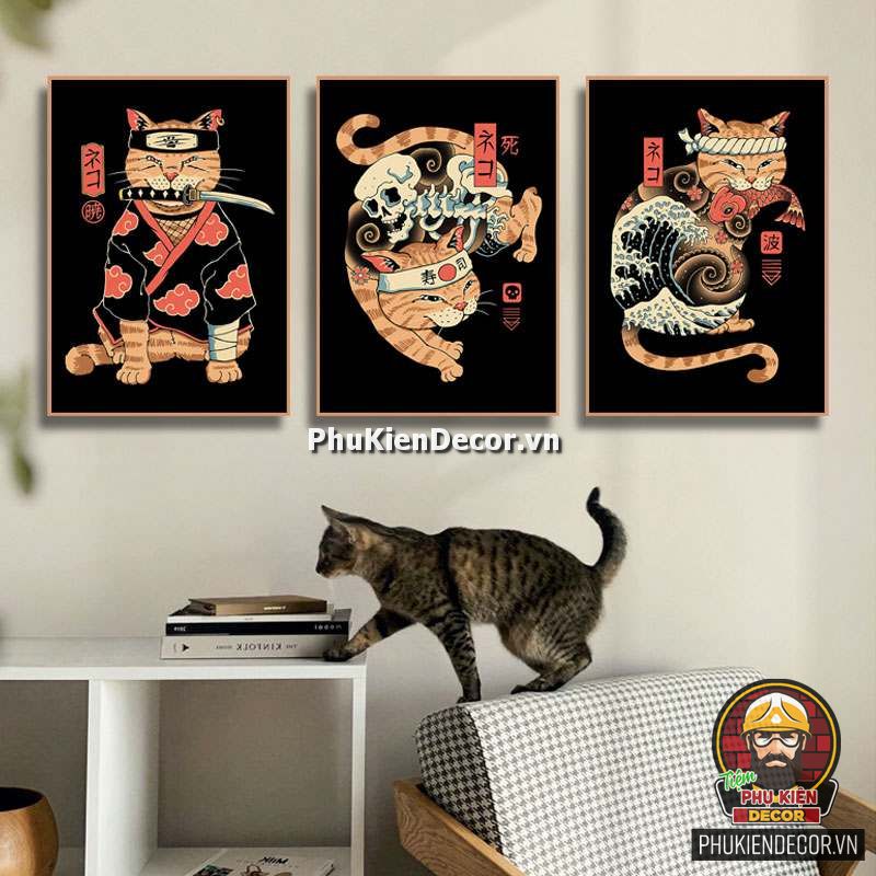 Tranh treo tường chú Mèo phong cách Nhật Bản Tranh treo tường chú Mèo phong cách Nhật Bản