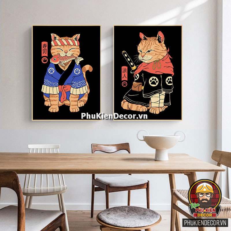 Tranh treo tường chú Mèo phong cách Nhật Bản Tranh treo tường chú Mèo phong cách Nhật Bản