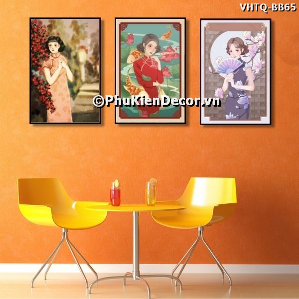 Tranh trang trí phong cách Trung Quốc những cố gái trong bộ sườn xám quyến rũ, cuốn hút Tranh trang trí phong cách Trung Quốc những cố gái trong bộ sườn xám quyến rũ, cuốn hút