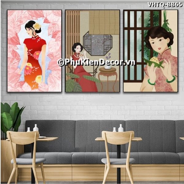 Tranh trang trí phong cách Trung Quốc những cố gái trong bộ sườn xám quyến rũ, cuốn hút Tranh trang trí phong cách Trung Quốc những cố gái trong bộ sườn xám quyến rũ, cuốn hút