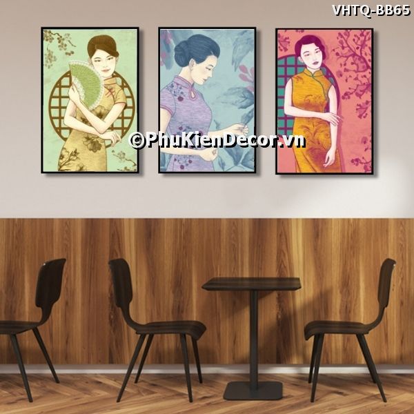 Tranh trang trí phong cách Trung Quốc những cố gái trong bộ sườn xám quyến rũ, cuốn hút Tranh trang trí phong cách Trung Quốc những cố gái trong bộ sườn xám quyến rũ, cuốn hút