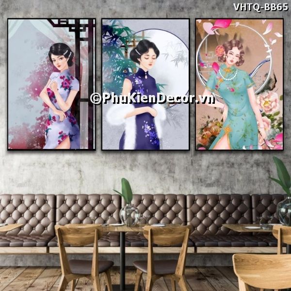 Tranh trang trí phong cách Trung Quốc những cố gái trong bộ sườn xám quyến rũ, cuốn hút Tranh trang trí phong cách Trung Quốc những cố gái trong bộ sườn xám quyến rũ, cuốn hút