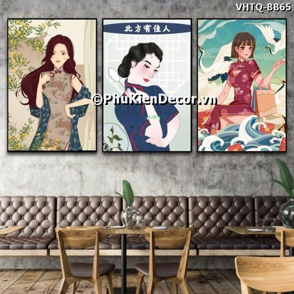 Tranh trang trí phong cách Trung Quốc những cố gái trong bộ sườn xám quyến rũ, cuốn hút Tranh trang trí phong cách Trung Quốc những cố gái trong bộ sườn xám quyến rũ, cuốn hút