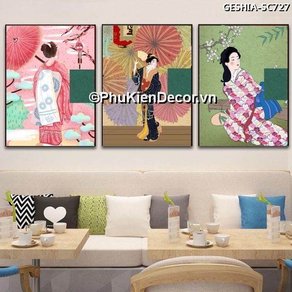 Tranh treo tường trang trí quán nhà hàng Nhật Bản phong cách Geishia toát đầy vẻ đẹp quyến rũ, khí chất  Tranh treo tường trang trí quán nhà hàng Nhật Bản phong cách Geishia toát đầy vẻ đẹp quyến rũ, khí chất