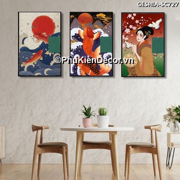 Tranh treo tường trang trí quán nhà hàng Nhật Bản phong cách Geishia toát đầy vẻ đẹp quyến rũ, khí chất  Tranh treo tường trang trí quán nhà hàng Nhật Bản phong cách Geishia toát đầy vẻ đẹp quyến rũ, khí chất