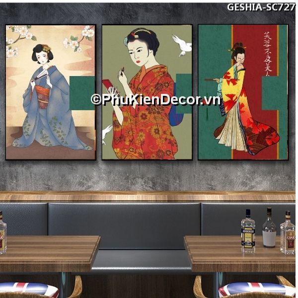 Tranh treo tường trang trí quán nhà hàng Nhật Bản phong cách Geishia toát đầy vẻ đẹp quyến rũ, khí chất  Tranh treo tường trang trí quán nhà hàng Nhật Bản phong cách Geishia toát đầy vẻ đẹp quyến rũ, khí chất