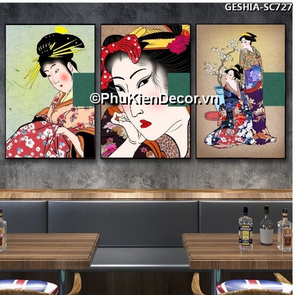 Tranh treo tường trang trí quán nhà hàng Nhật Bản phong cách Geishia toát đầy vẻ đẹp quyến rũ, khí chất  Tranh treo tường trang trí quán nhà hàng Nhật Bản phong cách Geishia toát đầy vẻ đẹp quyến rũ, khí chất
