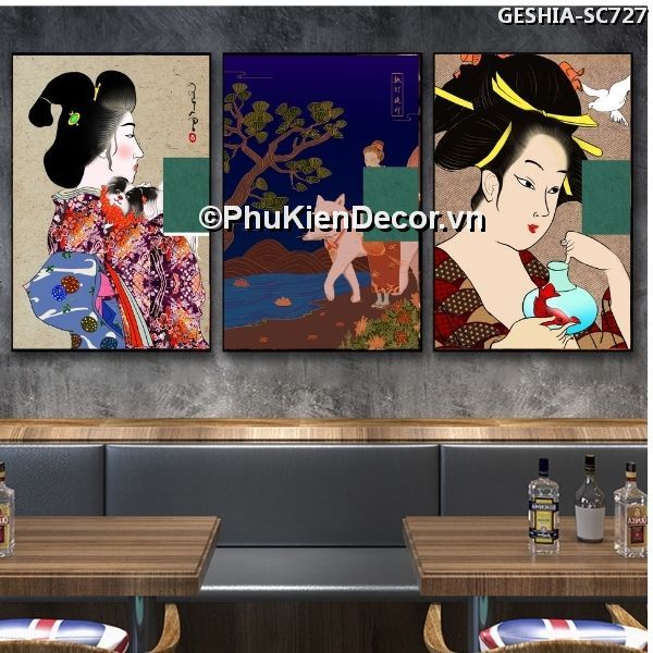 Tranh treo tường trang trí quán nhà hàng Nhật Bản phong cách Geishia toát đầy vẻ đẹp quyến rũ, khí chất  Tranh treo tường trang trí quán nhà hàng Nhật Bản phong cách Geishia toát đầy vẻ đẹp quyến rũ, khí chất