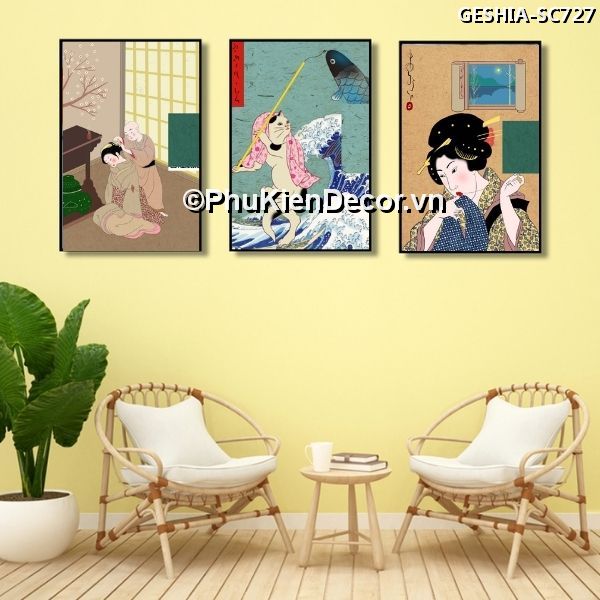 Tranh treo tường trang trí quán nhà hàng Nhật Bản phong cách Geishia toát đầy vẻ đẹp quyến rũ, khí chất  Tranh treo tường trang trí quán nhà hàng Nhật Bản phong cách Geishia toát đầy vẻ đẹp quyến rũ, khí chất