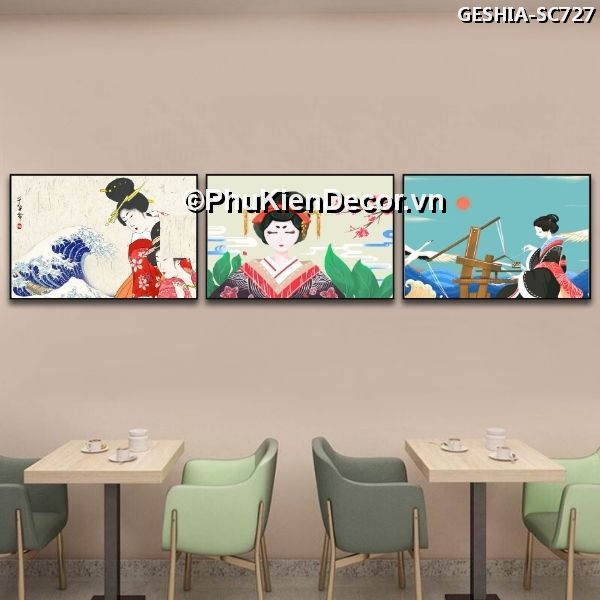 Tranh treo tường các cô gái Geishia đẹp, dịu dàng trong cảnh hoa anh đào rơi lãng mạn Tranh treo tường các cô gái Geishia đẹp, dịu dàng trong cảnh hoa anh đào rơi lãng mạn