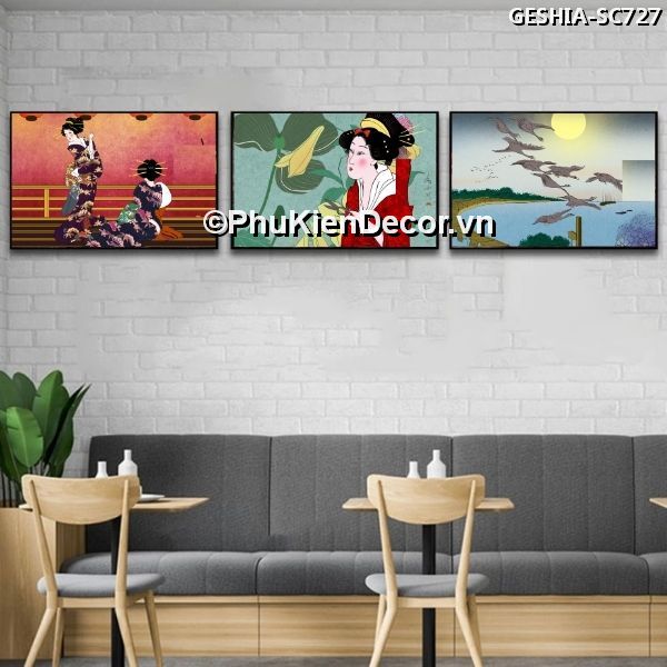 Tranh treo tường các cô gái Geishia đẹp, dịu dàng trong cảnh hoa anh đào rơi lãng mạn Tranh treo tường các cô gái Geishia đẹp, dịu dàng trong cảnh hoa anh đào rơi lãng mạn