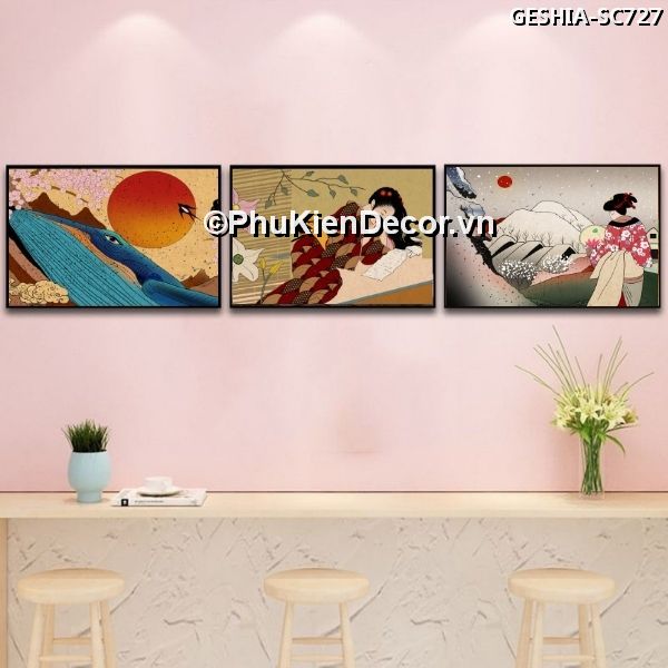 Tranh treo tường các cô gái Geishia đẹp, dịu dàng trong cảnh hoa anh đào rơi lãng mạn Tranh treo tường các cô gái Geishia đẹp, dịu dàng trong cảnh hoa anh đào rơi lãng mạn