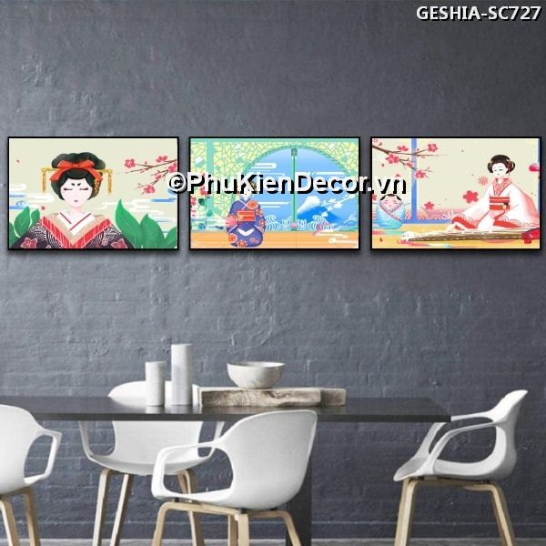 Tranh treo tường các cô gái Geishia đẹp, dịu dàng trong cảnh hoa anh đào rơi lãng mạn Tranh treo tường các cô gái Geishia đẹp, dịu dàng trong cảnh hoa anh đào rơi lãng mạn