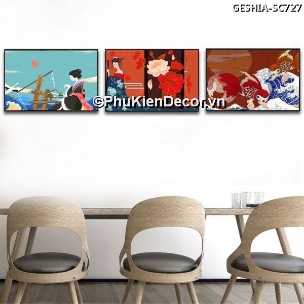 Tranh treo tường các cô gái Geishia đẹp, dịu dàng trong cảnh hoa anh đào rơi lãng mạn Tranh treo tường các cô gái Geishia đẹp, dịu dàng trong cảnh hoa anh đào rơi lãng mạn