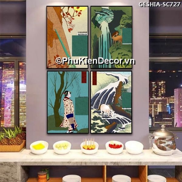 Tranh treo tường trang trí quán nhà hàng Nhật Bản phong cách Geishia toát đầy vẻ đẹp quyến rũ, khí chất  Tranh treo tường trang trí quán nhà hàng Nhật Bản phong cách Geishia toát đầy vẻ đẹp quyến rũ, khí chất