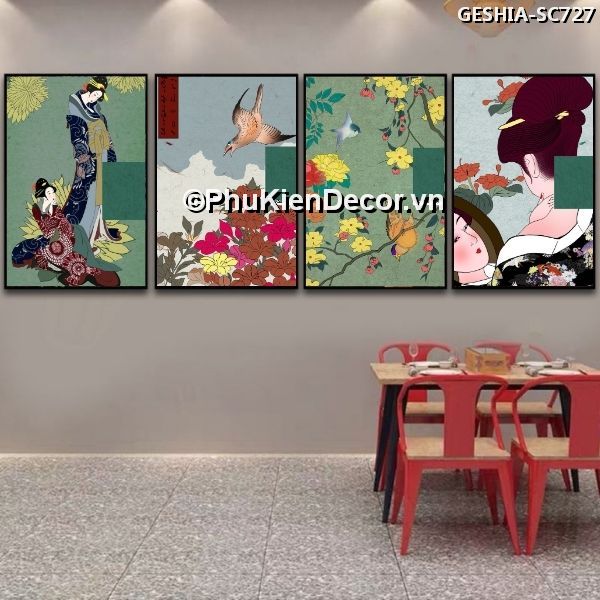 Tranh treo tường trang trí quán nhà hàng Nhật Bản phong cách Geishia toát đầy vẻ đẹp quyến rũ, khí chất  Tranh treo tường trang trí quán nhà hàng Nhật Bản phong cách Geishia toát đầy vẻ đẹp quyến rũ, khí chất