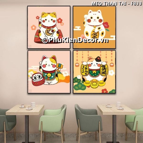 Tranh treo tường mèo thần tài Maneki Neko trang trí không gian đậm chất văn hóa Nhật Bản