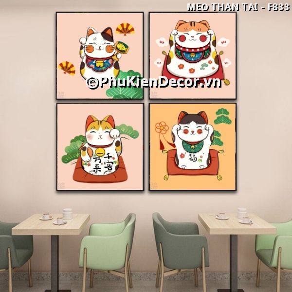 Tranh treo tường mèo thần tài Maneki Neko trang trí không gian đậm chất văn hóa Nhật Bản 