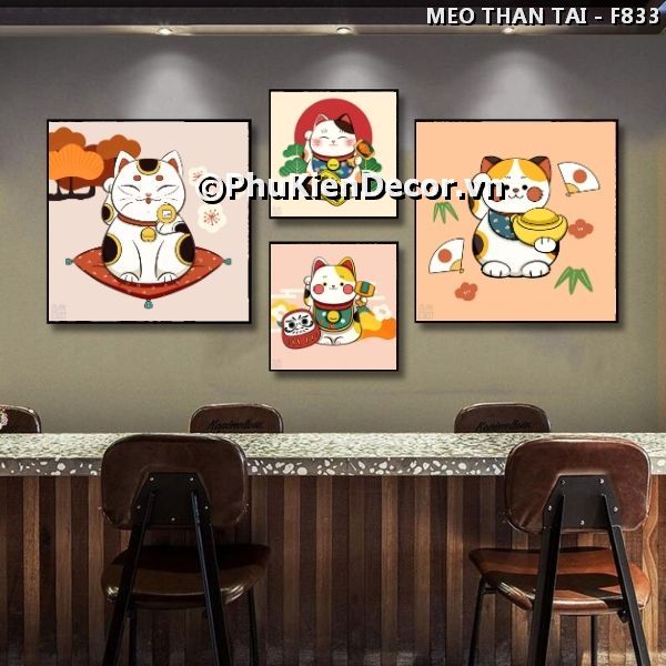 Tranh treo tường mèo thần tài Maneki Neko trang trí không gian đậm chất văn hóa Nhật Bản